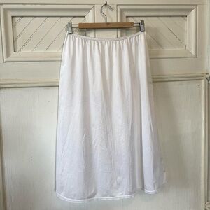 Vanity Fair - Style 11-711 Vintage White Satin Lace Trim Midi Slip Skirt